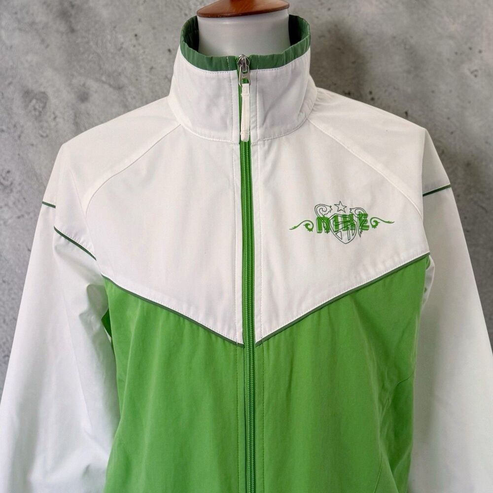 Vintage Nike Jacket Women's Full Zip Jacket Coat White Green L (12-14) Spell Out